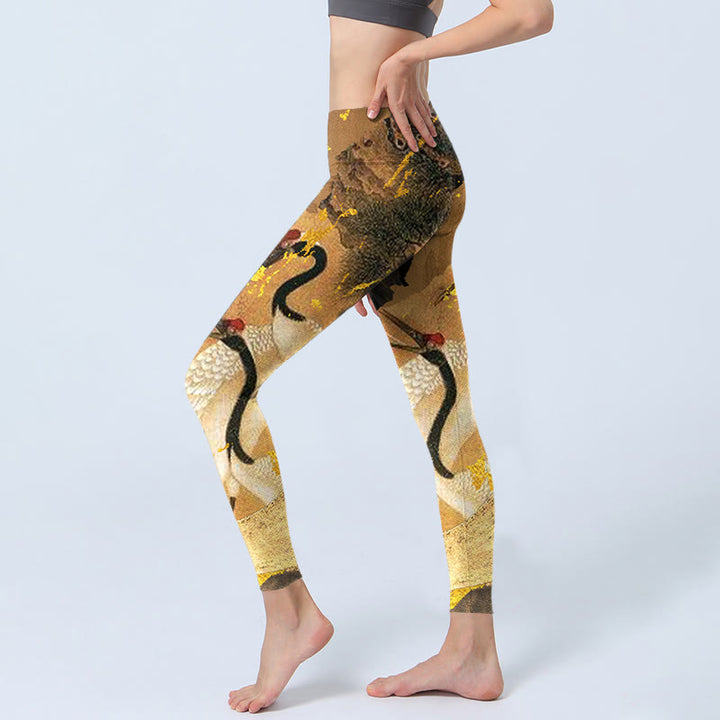 Yoga-Leggings für Damen mit Buddha Stones , Kiefernbaum, Mandschurenkranich-Muster, Druck - image 3