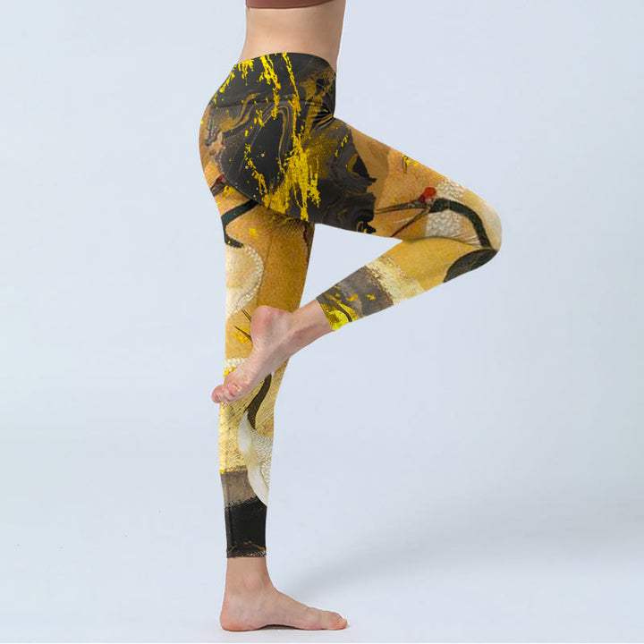 Yoga-Leggings für Damen mit Buddha Stones , Kiefernbaum, Mandschurenkranich-Muster, Druck - image 3