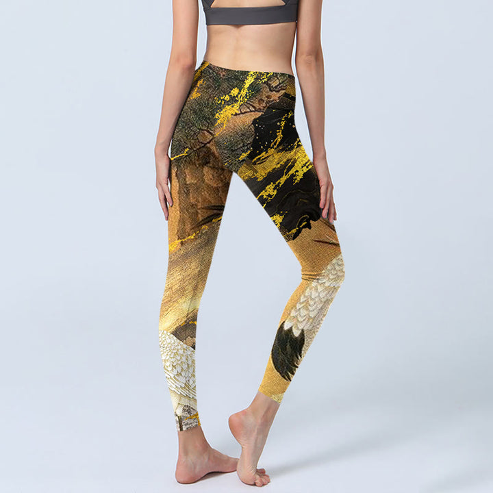Yoga-Leggings für Damen mit Buddha Stones , Kiefernbaum, Mandschurenkranich-Muster, Druck - image 5