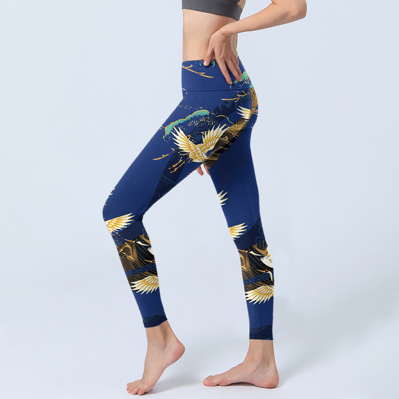 Buddha Stones, Bergtempel, Mandschurenkranich-Musterdruck, Gym-Leggings für Damen, Yoga-Hose - image 3