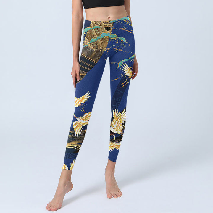Buddha Stones, Bergtempel, Mandschurenkranich-Musterdruck, Gym-Leggings für Damen, Yoga-Hose - image 5