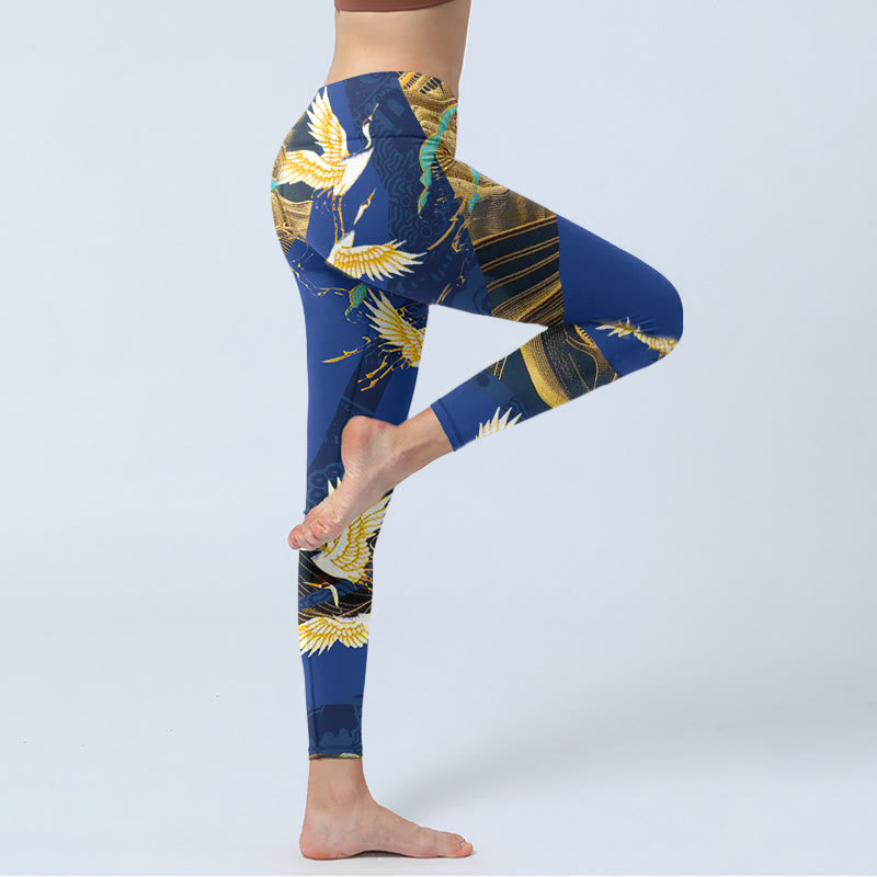 Buddha Stones, Bergtempel, Mandschurenkranich-Musterdruck, Gym-Leggings für Damen, Yoga-Hose - image 3