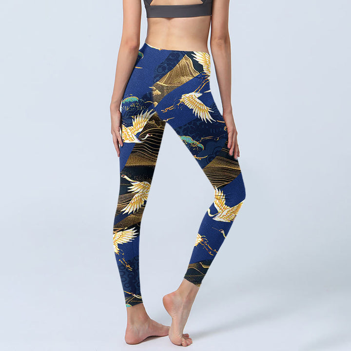 Buddha Stones, Bergtempel, Mandschurenkranich-Musterdruck, Gym-Leggings für Damen, Yoga-Hose - image 4