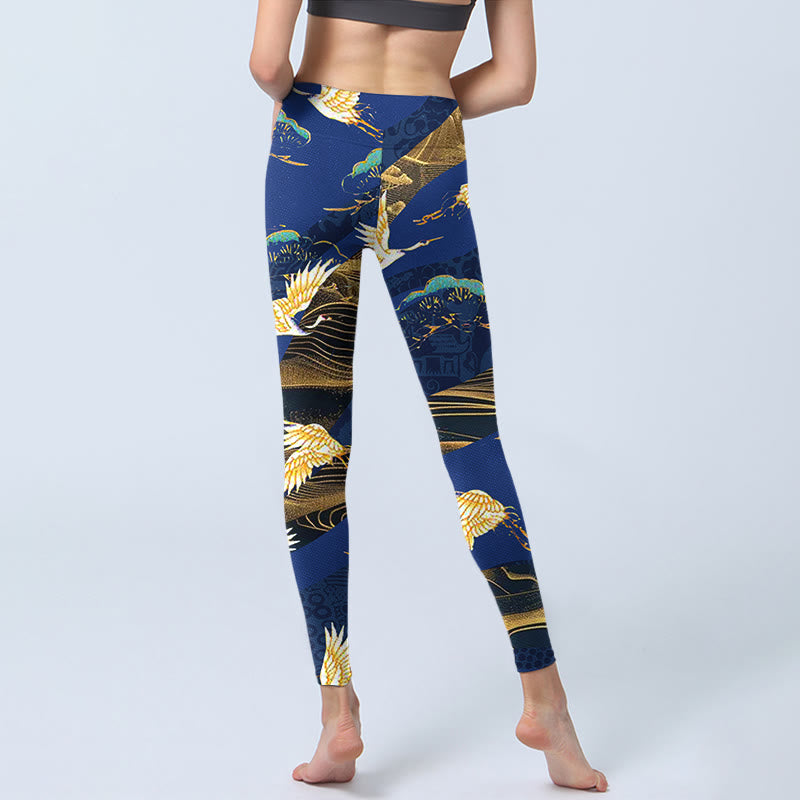 Buddha Stones, Bergtempel, Mandschurenkranich-Musterdruck, Gym-Leggings für Damen, Yoga-Hose - image 6