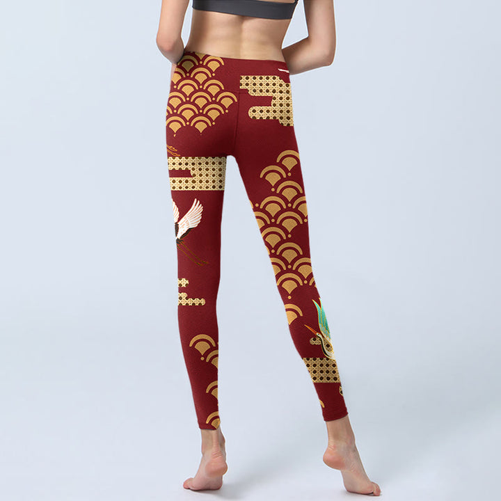 Buddha Stones Mandschurenkranich Wolkenmuster Druck Gym Leggings Damen Yogahose - image 6