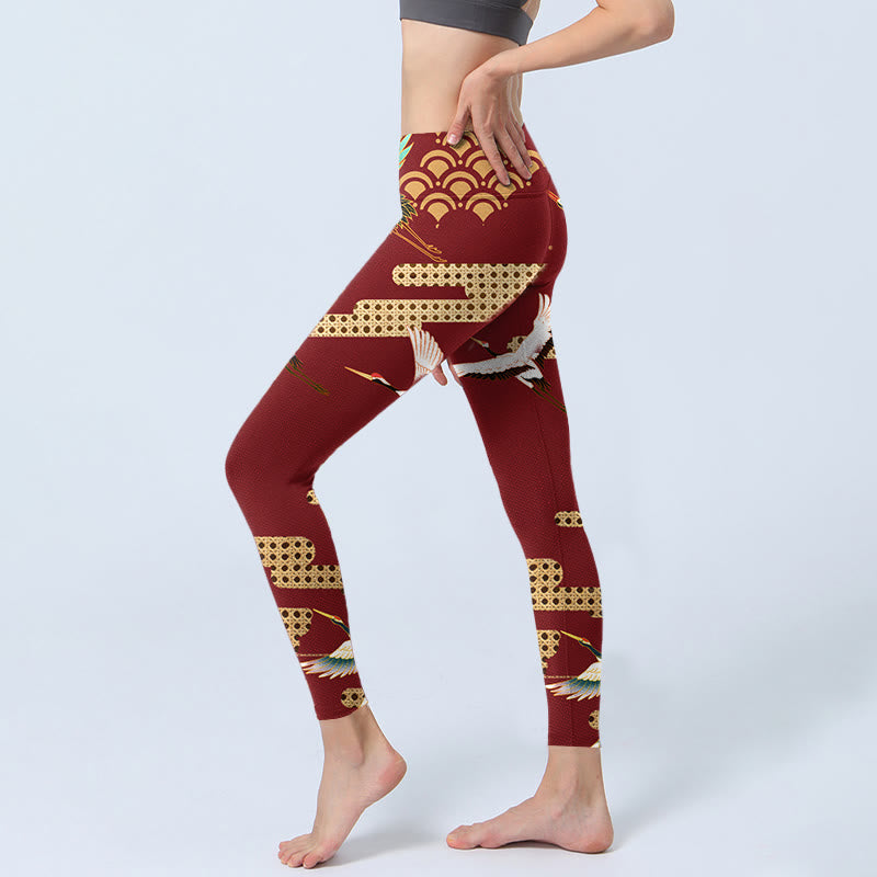 Buddha Stones Mandschurenkranich Wolkenmuster Druck Gym Leggings Damen Yogahose - image 3