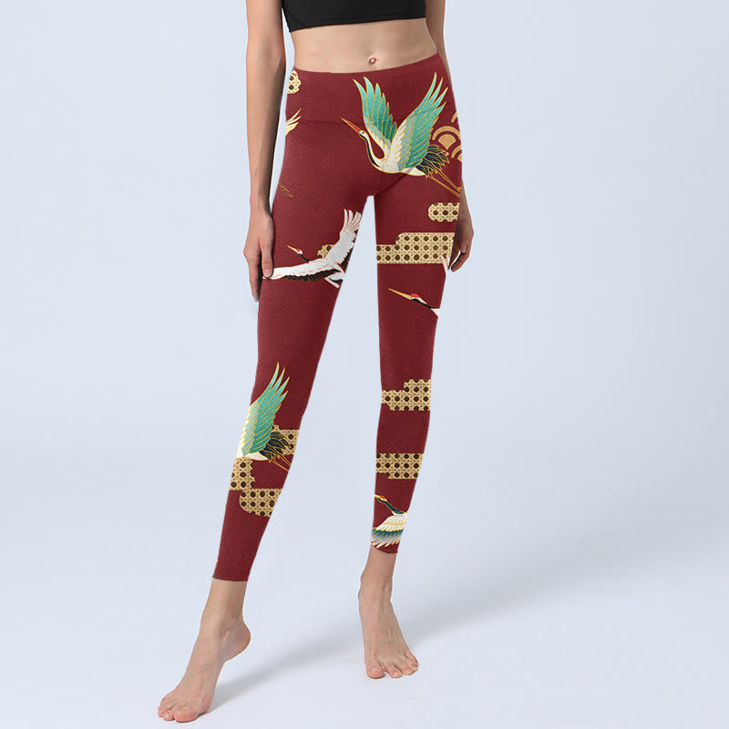 Buddha Stones Mandschurenkranich Wolkenmuster Druck Gym Leggings Damen Yogahose - image 6
