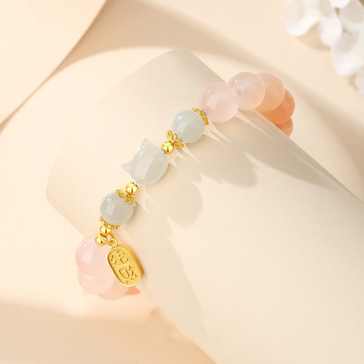 Buddha Stones 925 Sterling Silber Rot Achat Hetian Jade Katze Fu Charakter Vertrauen Armband - image 2