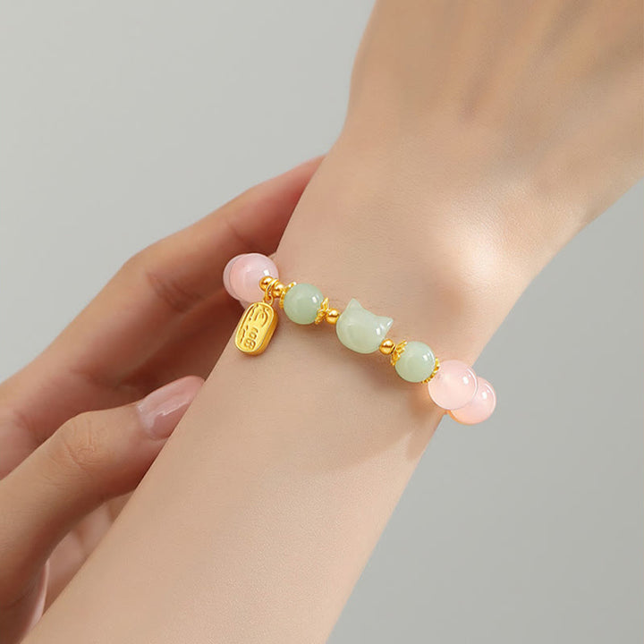 Buddha Stones 925 Sterling Silber Rot Achat Hetian Jade Katze Fu Charakter Vertrauen Armband - image 4