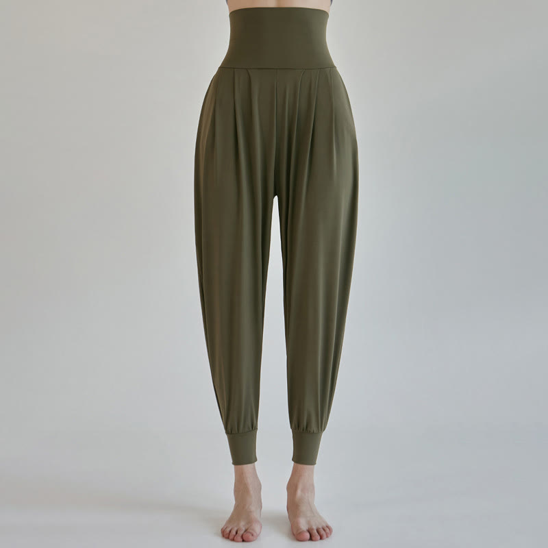 Buddha Stones Lässige, einfarbige, hohe Taille, schnelltrocknende Leica-Hose für Damen mit Taschen - image 1