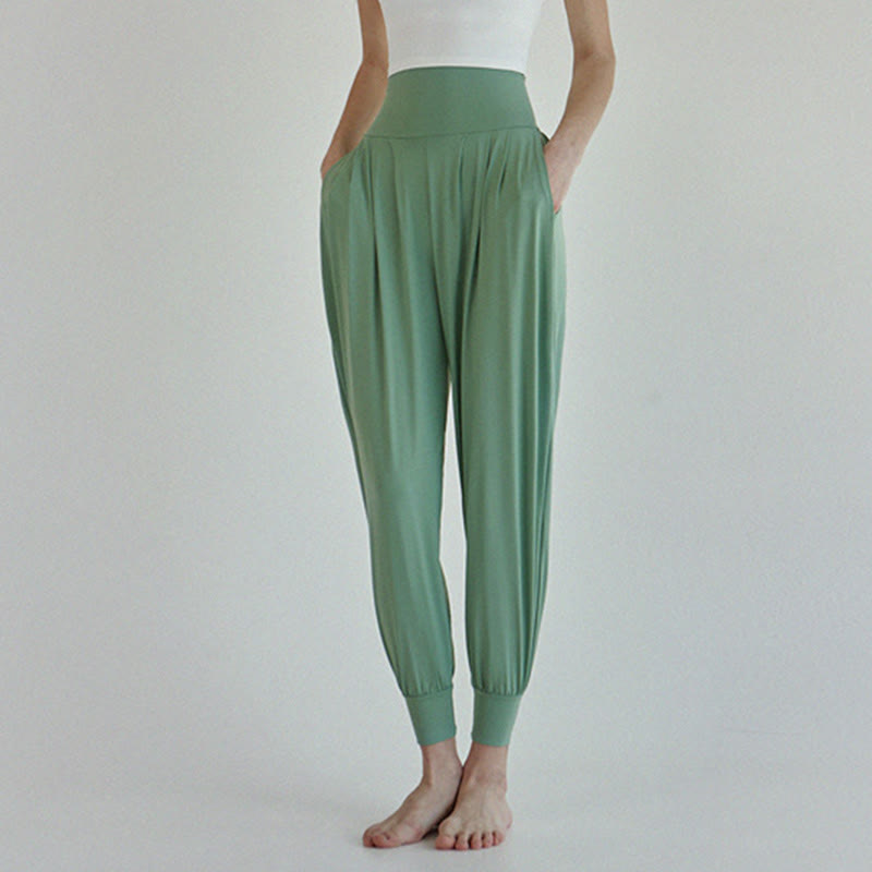Buddha Stones Lässige, einfarbige, hohe Taille, schnelltrocknende Leica-Hose für Damen mit Taschen - image 32