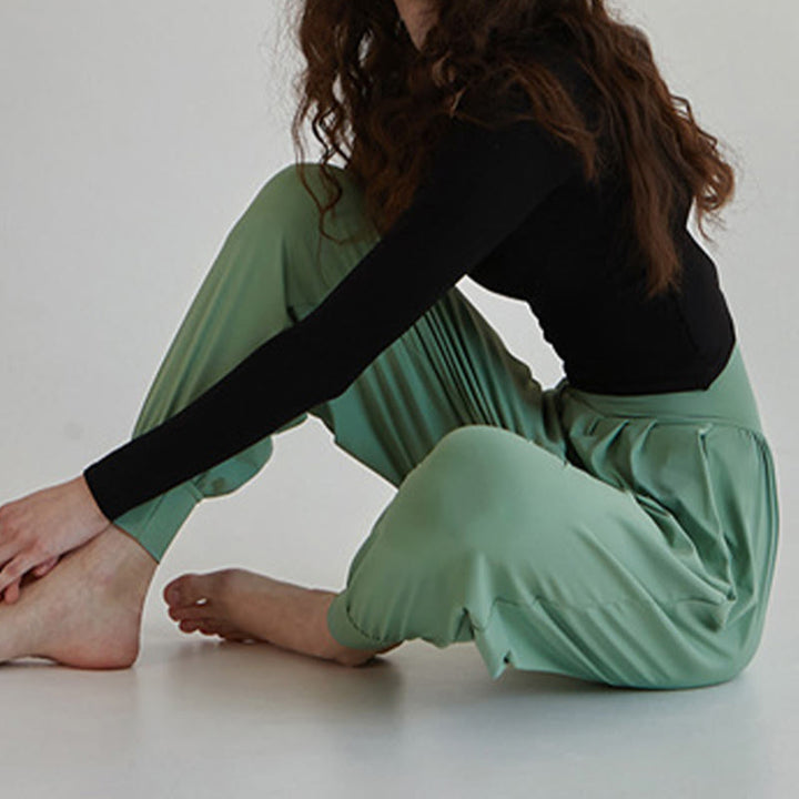 Buddha Stones Lässige, einfarbige, hohe Taille, schnelltrocknende Leica-Hose für Damen mit Taschen - image 35