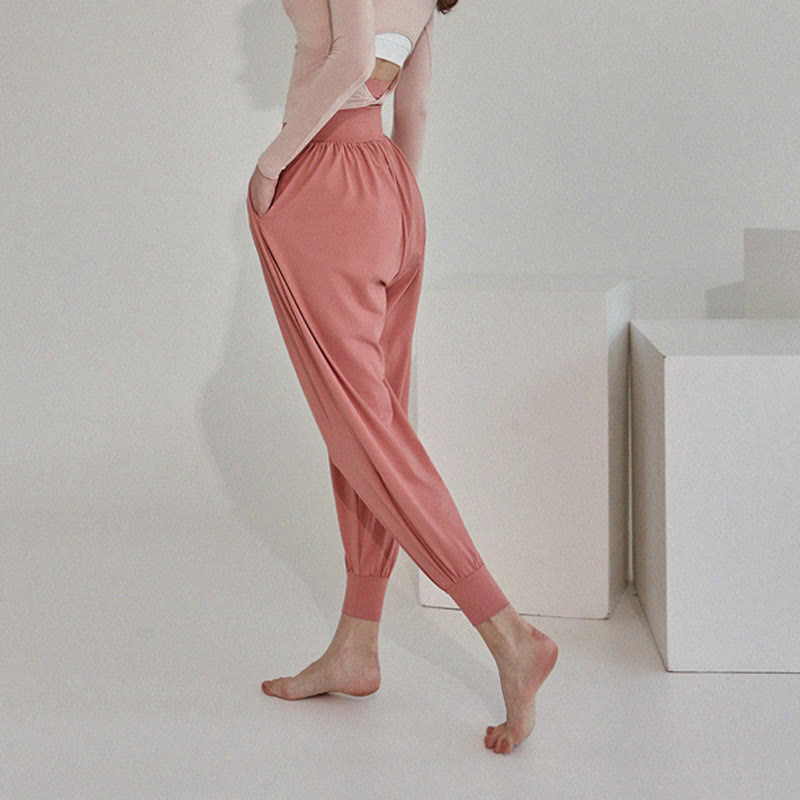 Buddha Stones Lässige, einfarbige, hohe Taille, schnelltrocknende Leica-Hose für Damen mit Taschen - image 21