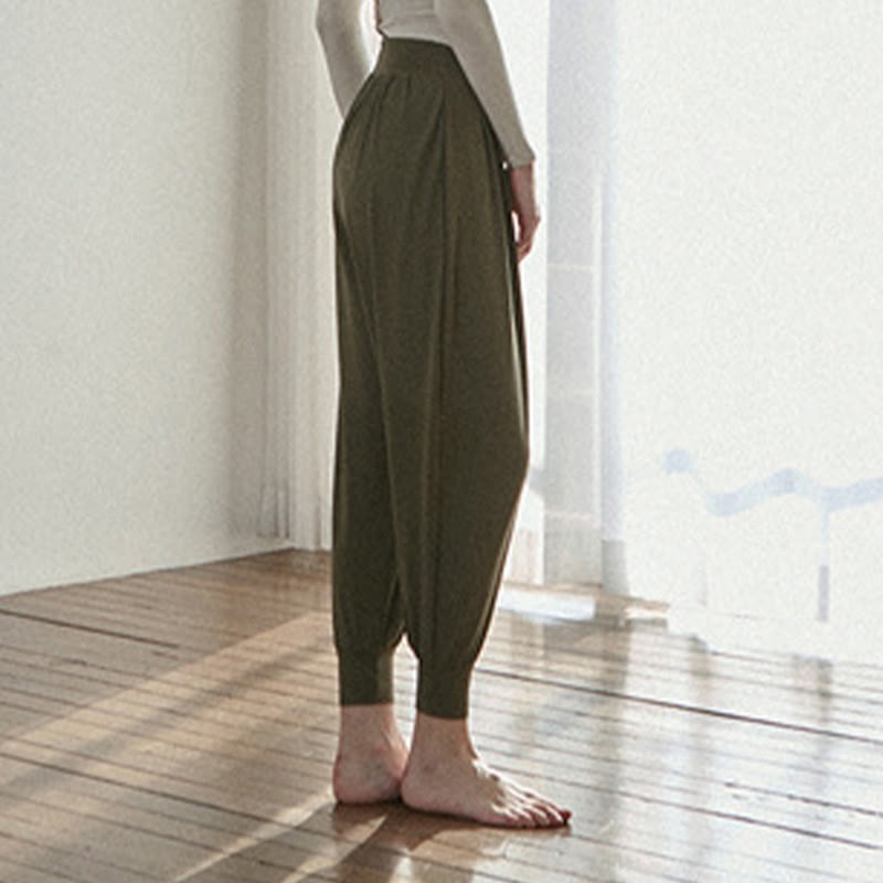 Buddha Stones Lässige, einfarbige, hohe Taille, schnelltrocknende Leica-Hose für Damen mit Taschen - image 4