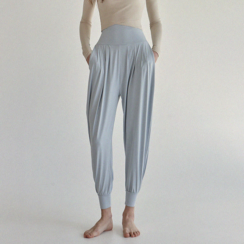 Buddha Stones Lässige, einfarbige, hohe Taille, schnelltrocknende Leica-Hose für Damen mit Taschen - image 13