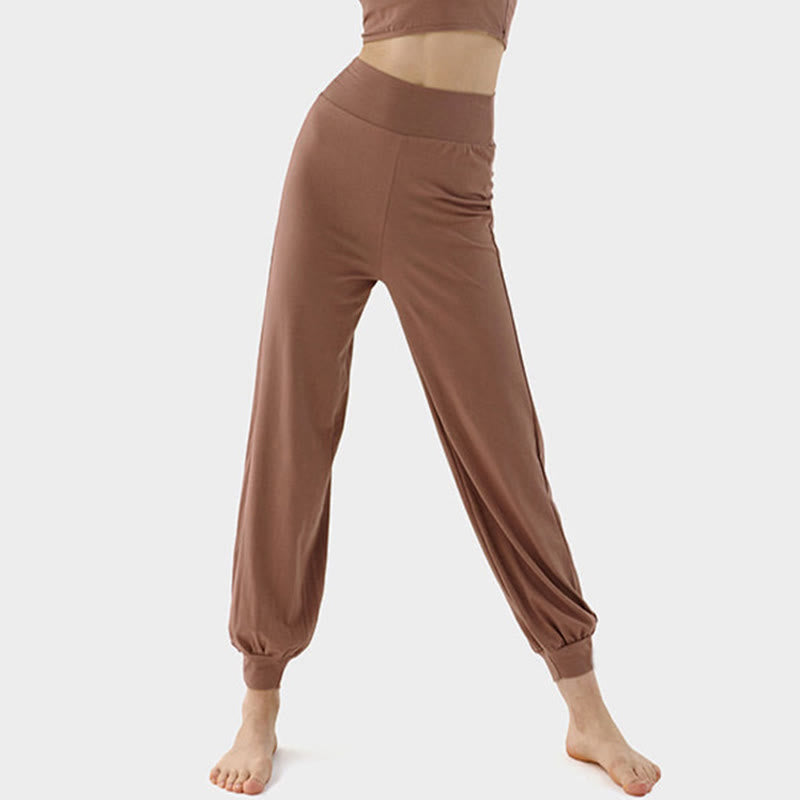 Buddha Stones Lässige, einfarbige, hohe Taille, schnelltrocknende Leica-Hose für Damen