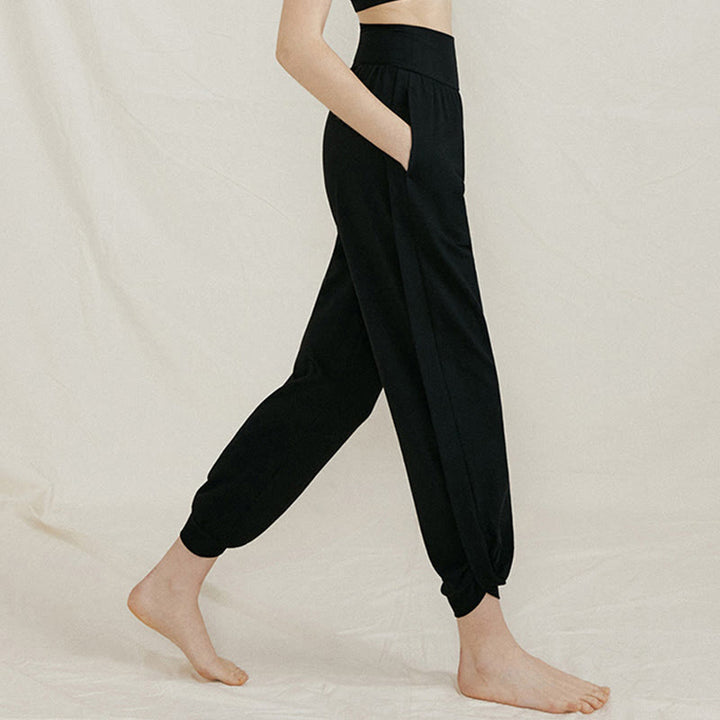Buddha Stones Lässige, einfarbige, hohe Taille, seitliche Falte, schnelltrocknende Baumwollhose für Damen mit Taschen - image 16