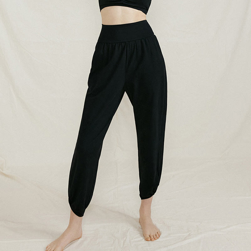 Buddha Stones Lässige, einfarbige, hohe Taille, seitliche Falte, schnelltrocknende Baumwollhose für Damen mit Taschen - image 18