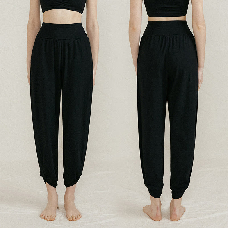 Buddha Stones Lässige, einfarbige, hohe Taille, seitliche Falte, schnelltrocknende Baumwollhose für Damen mit Taschen - image 15