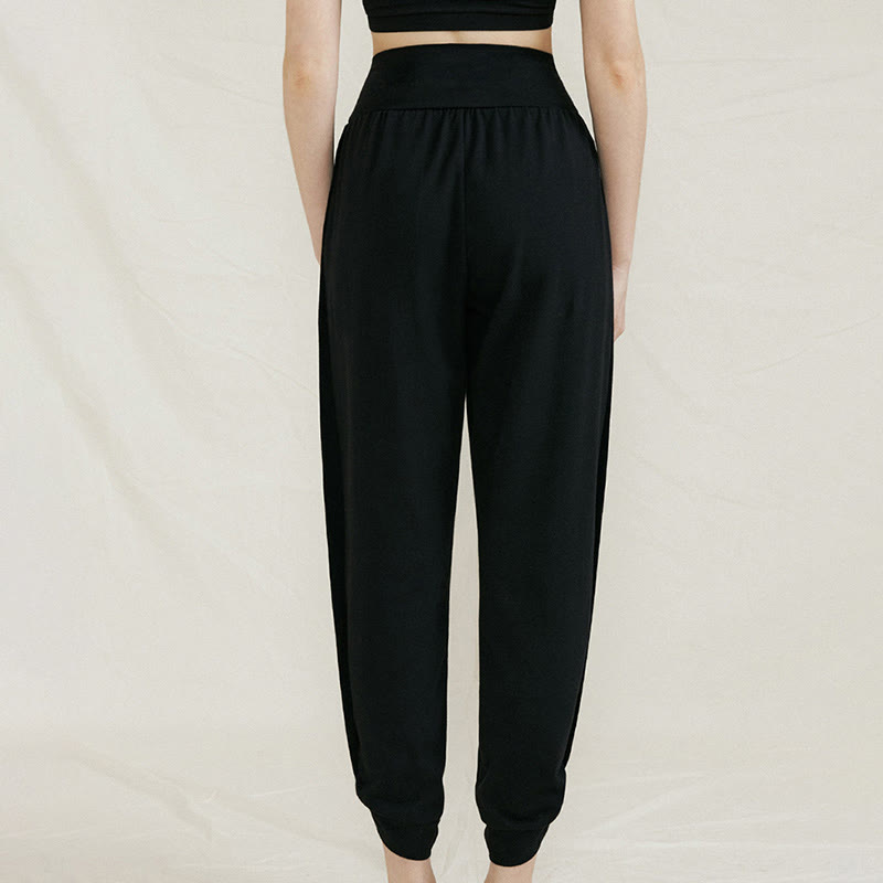 Buddha Stones Lässige, einfarbige, hohe Taille, seitliche Falte, schnelltrocknende Baumwollhose für Damen mit Taschen - Schwarz - US4, UK/AU8, EU36 (L) - image 13