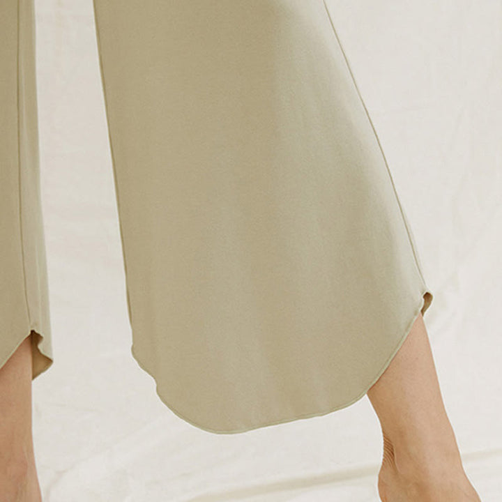 Buddha Stones Lässige, einfarbige, lockere, unregelmäßige, geometrische Saumhose für Damen Leica mit weitem Bein - image 20