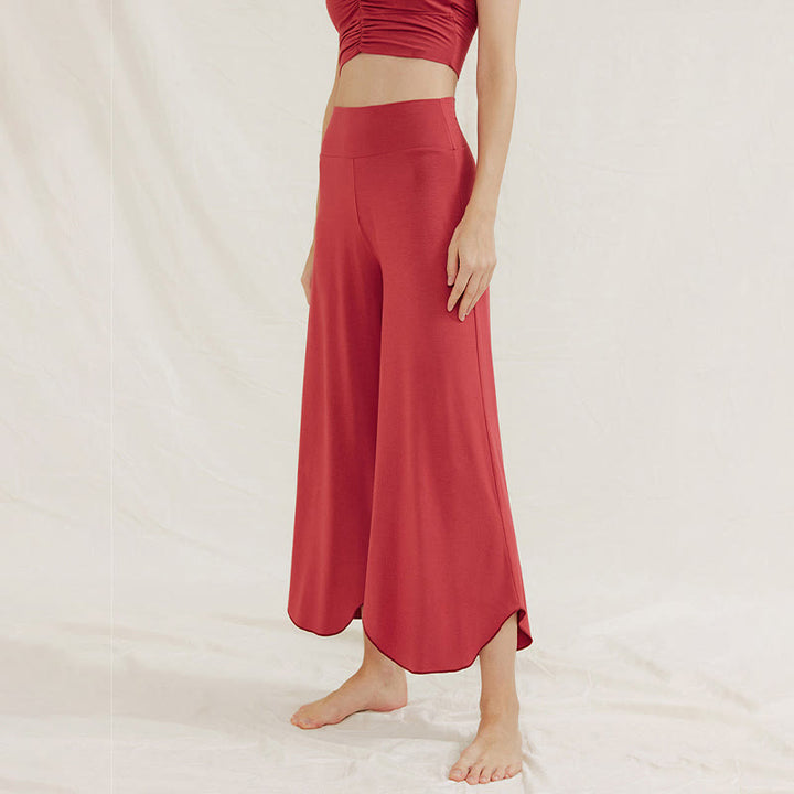 Buddha Stones Lässige, einfarbige, lockere, unregelmäßige, geometrische Saumhose für Damen Leica mit weitem Bein - image 3