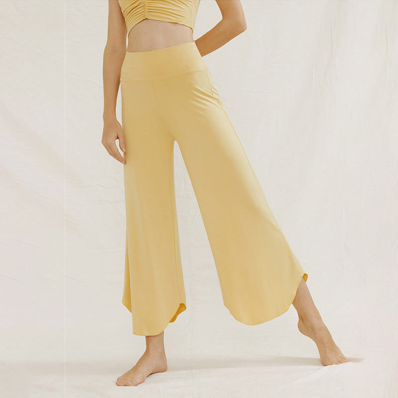 Buddha Stones Lässige, einfarbige, lockere, unregelmäßige, geometrische Saumhose für Damen Leica mit weitem Bein - image 10