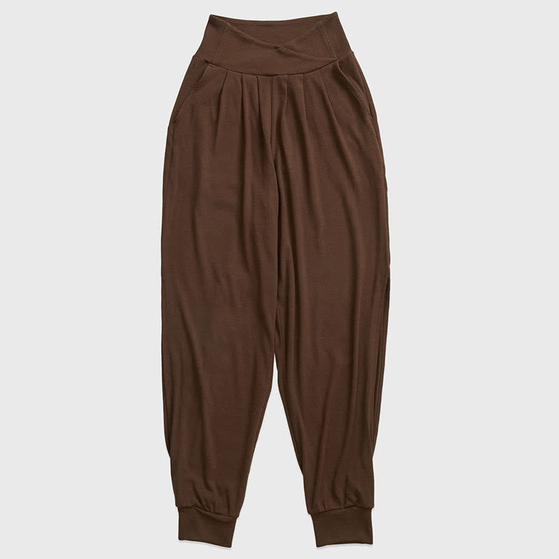 Buddha Stones Lässige, schlichte Spandex-Hose für Damen mit Schlitz am Saum und Taschen - Sattelbraun - US6, UK/AU10, EU38 (XL) - image 11