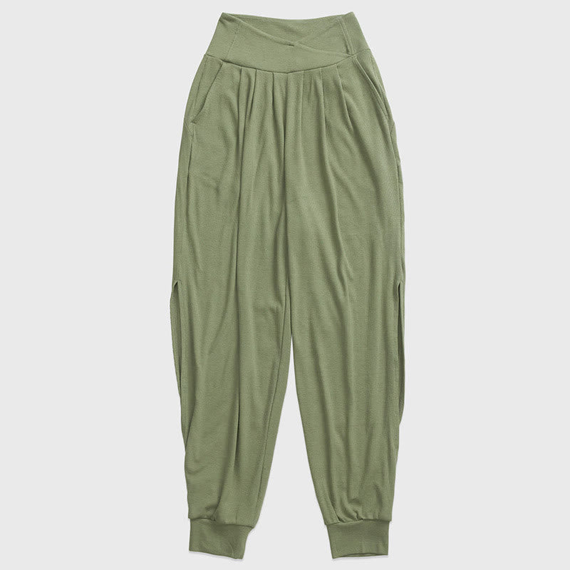 Buddha Stones Lässige, schlichte Spandex-Hose für Damen mit Schlitz am Saum und Taschen - Mittelseegrün - US6, UK/AU10, EU38 (XL) - image 12