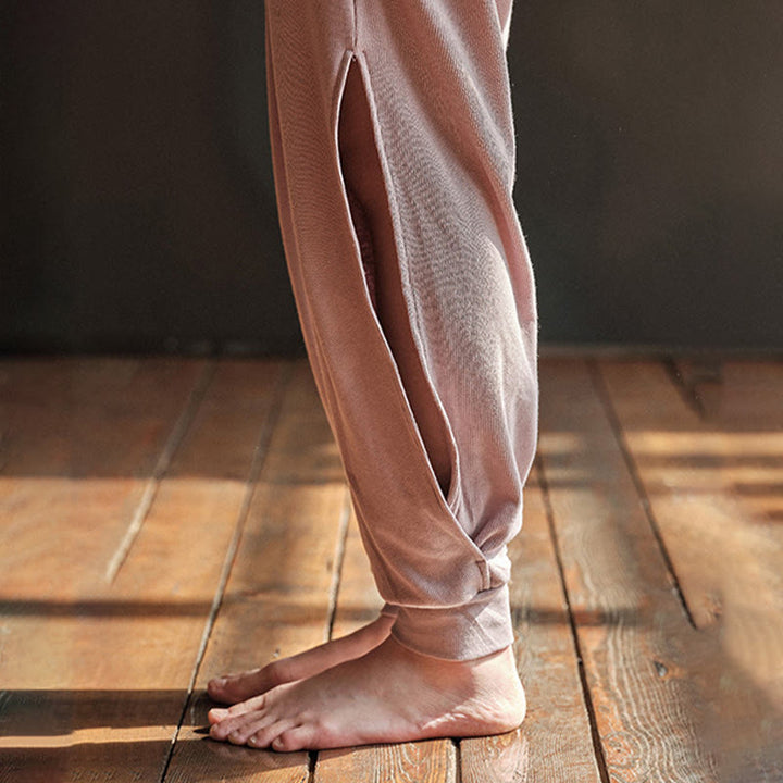 Buddha Stones Lässige, schlichte Spandex-Hose für Damen mit Schlitz am Saum und Taschen - image 7
