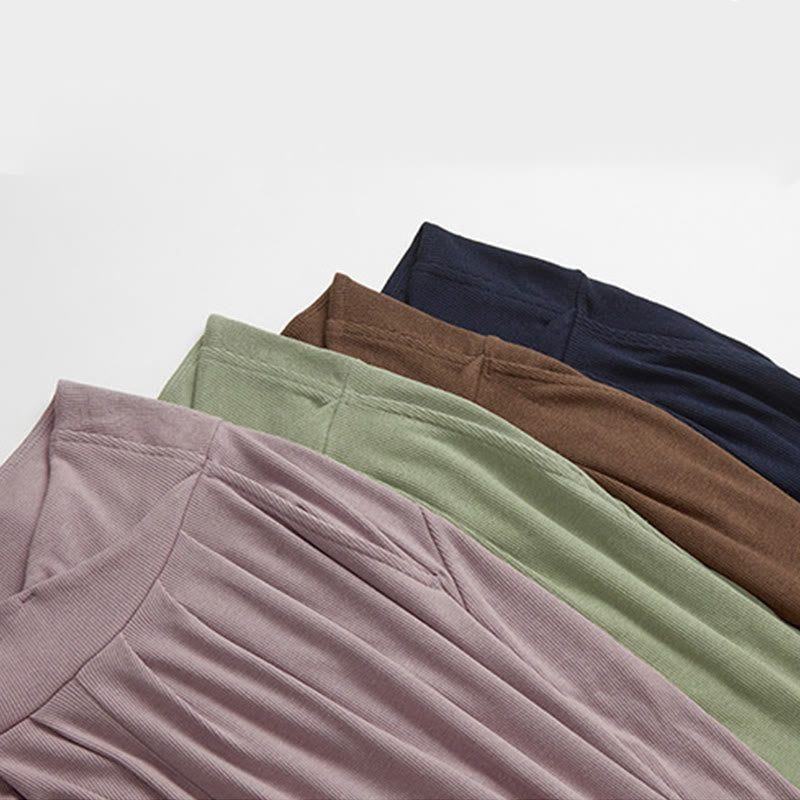 Buddha Stones Lässige, schlichte Spandex-Hose für Damen mit Schlitz am Saum und Taschen - image 15