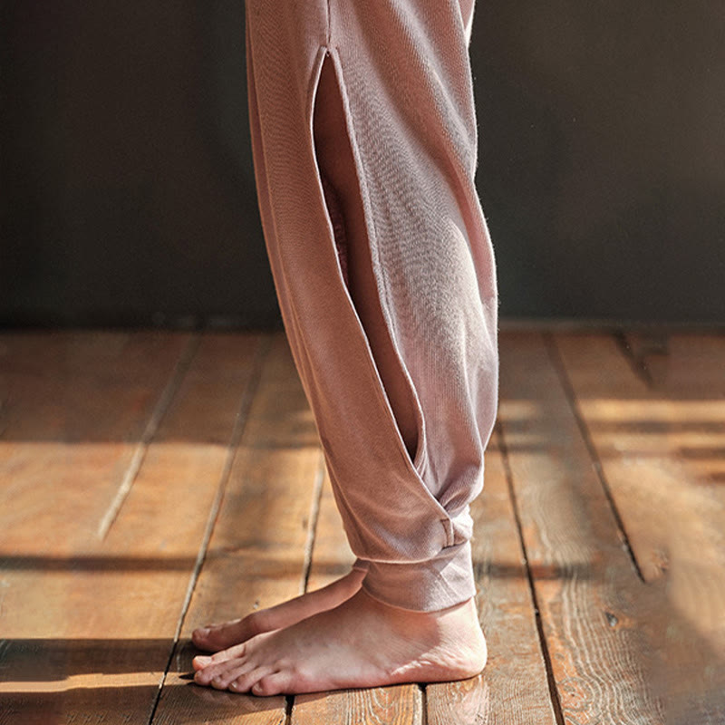 Buddha Stones Lässige, schlichte Spandex-Hose für Damen mit Schlitz am Saum und Taschen - image 6
