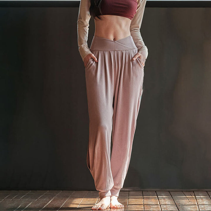 Buddha Stones Lässige, schlichte Spandex-Hose für Damen mit Schlitz am Saum und Taschen - image 7