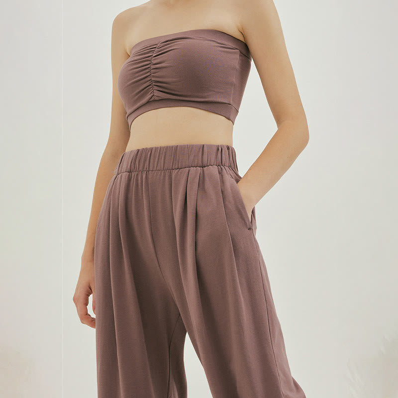 Buddha Stones Lässige, schlichte, atmungsaktive, lockere Leica-Haremshose für Damen mit Taschen - image 25