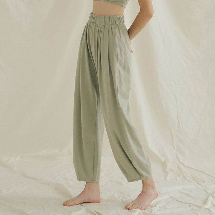 Buddha Stones Lässige, schlichte, atmungsaktive, lockere Leica-Haremshose für Damen mit Taschen - image 15
