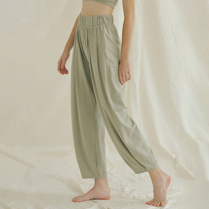 Buddha Stones Lässige, schlichte, atmungsaktive, lockere Leica-Haremshose für Damen mit Taschen - image 13