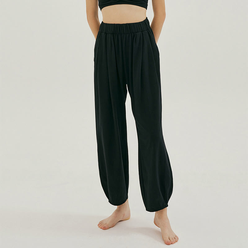 Buddha Stones Lässige, schlichte, atmungsaktive, lockere Leica-Haremshose für Damen mit Taschen - Schwarz - US4, UK/AU8, EU36 (L) - image 7