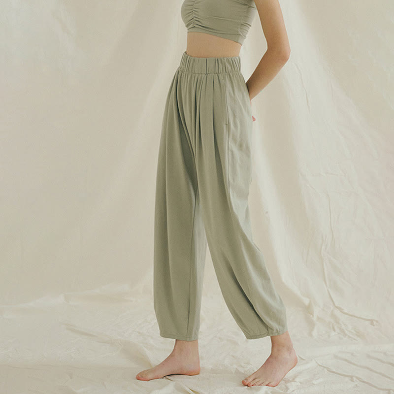 Buddha Stones Lässige, schlichte, atmungsaktive, lockere Leica-Haremshose für Damen mit Taschen - image 14