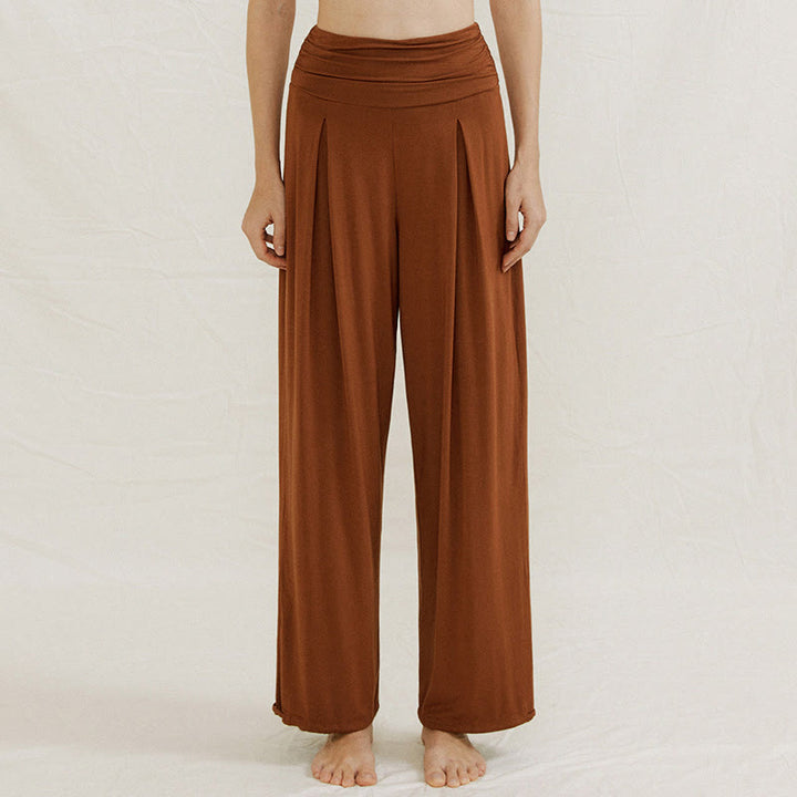 Buddha Stones Lässige, einfarbige, hohe Taille, lockere Passform, Leica-Hose mit weitem Bein für Damen