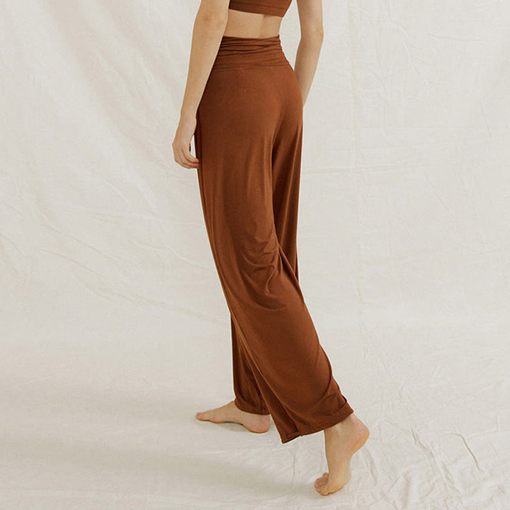 Buddha Stones Lässige, einfarbige, hohe Taille, lockere Passform, Leica-Hose mit weitem Bein für Damen