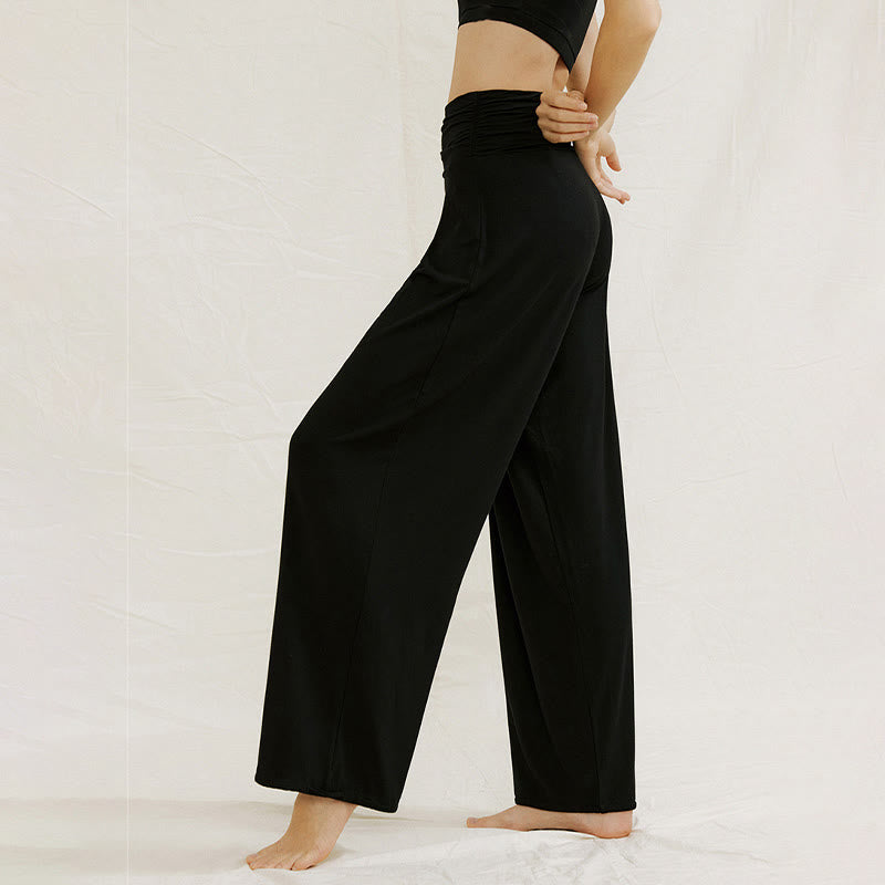 Buddha Stones Lässige, einfarbige, hohe Taille, lockere Passform, Leica-Hose mit weitem Bein für Damen