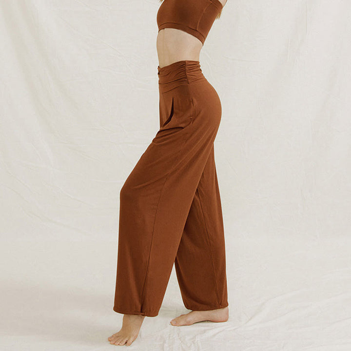 Buddha Stones Lässige, einfarbige, hohe Taille, lockere Passform, Leica-Hose mit weitem Bein für Damen