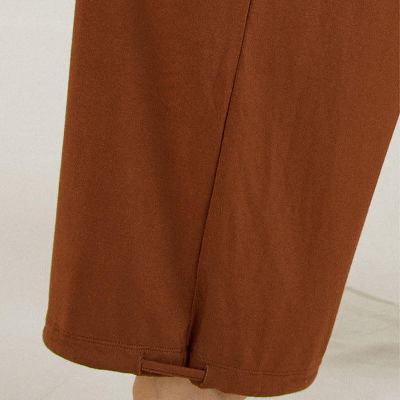 Buddha Stones Lässige, einfarbige, hohe Taille, lockere Passform, Leica-Hose mit weitem Bein für Damen
