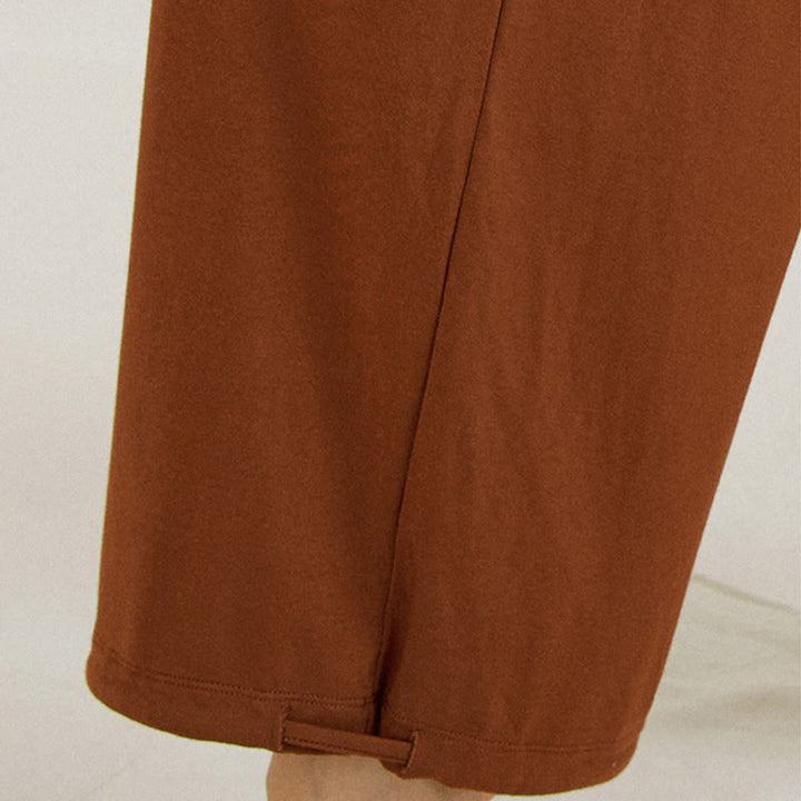 Buddha Stones Lässige, einfarbige, hohe Taille, lockere Passform, Leica-Hose mit weitem Bein für Damen