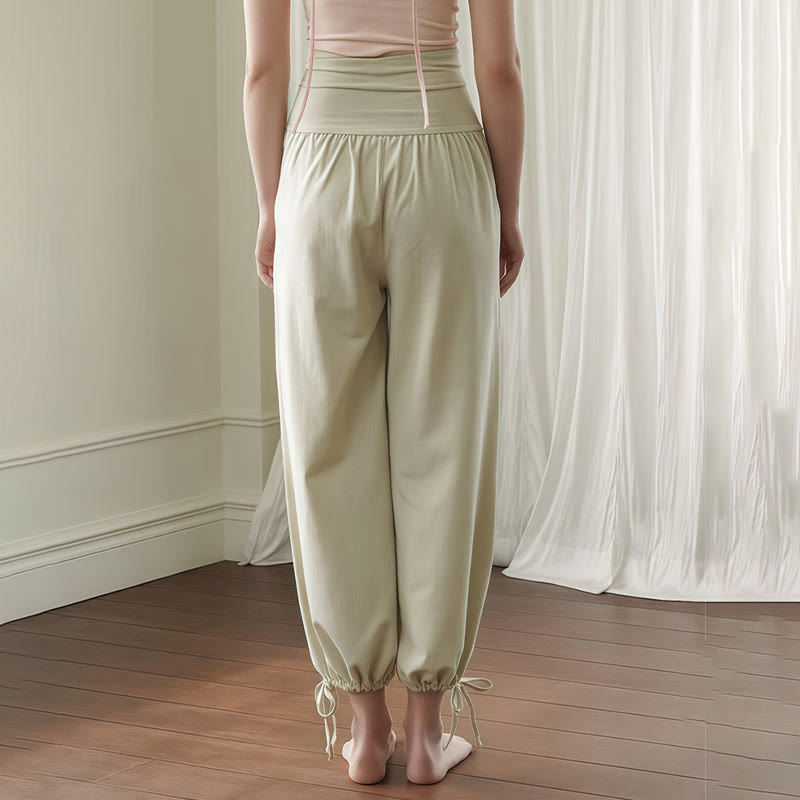 Buddha Stones Lässige, schlichte Leica-Hose mit Kordelzug am Saum für Damen mit Taschen - image 14