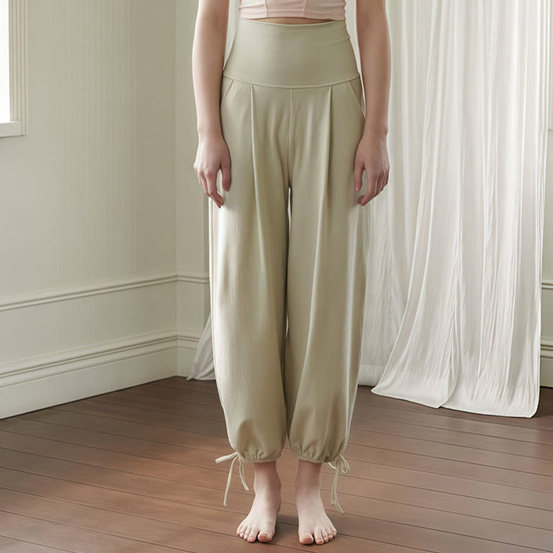 Buddha Stones Lässige, schlichte Leica-Hose mit Kordelzug am Saum für Damen mit Taschen - Dunkelseegrün - US4, UK/AU8, EU36 (L) - image 13