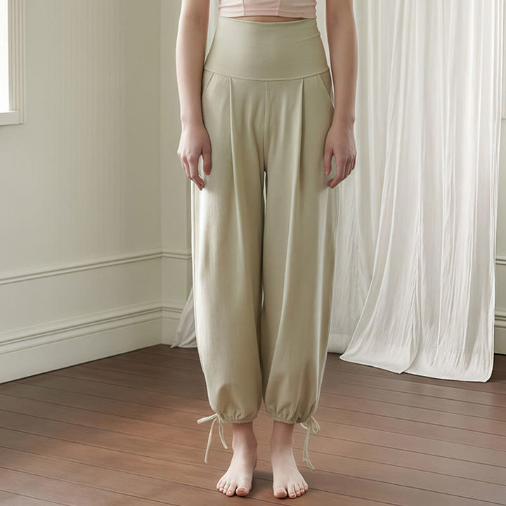 Buddha Stones Lässige, schlichte Leica-Hose mit Kordelzug am Saum für Damen mit Taschen - Dunkelseegrün - US4, UK/AU8, EU36 (L) - image 13