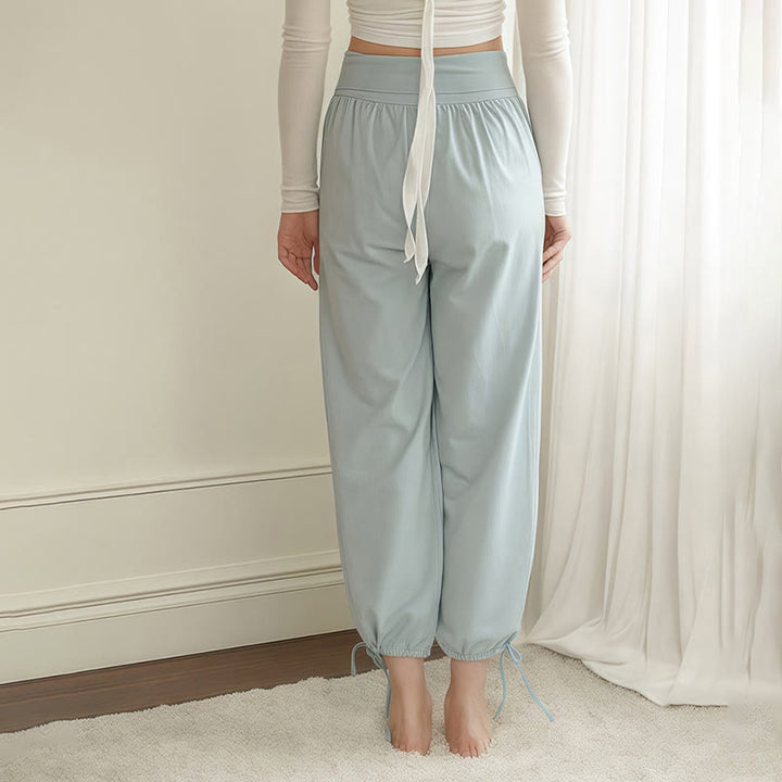 Buddha Stones Lässige, schlichte Leica-Hose mit Kordelzug am Saum für Damen mit Taschen - image 2