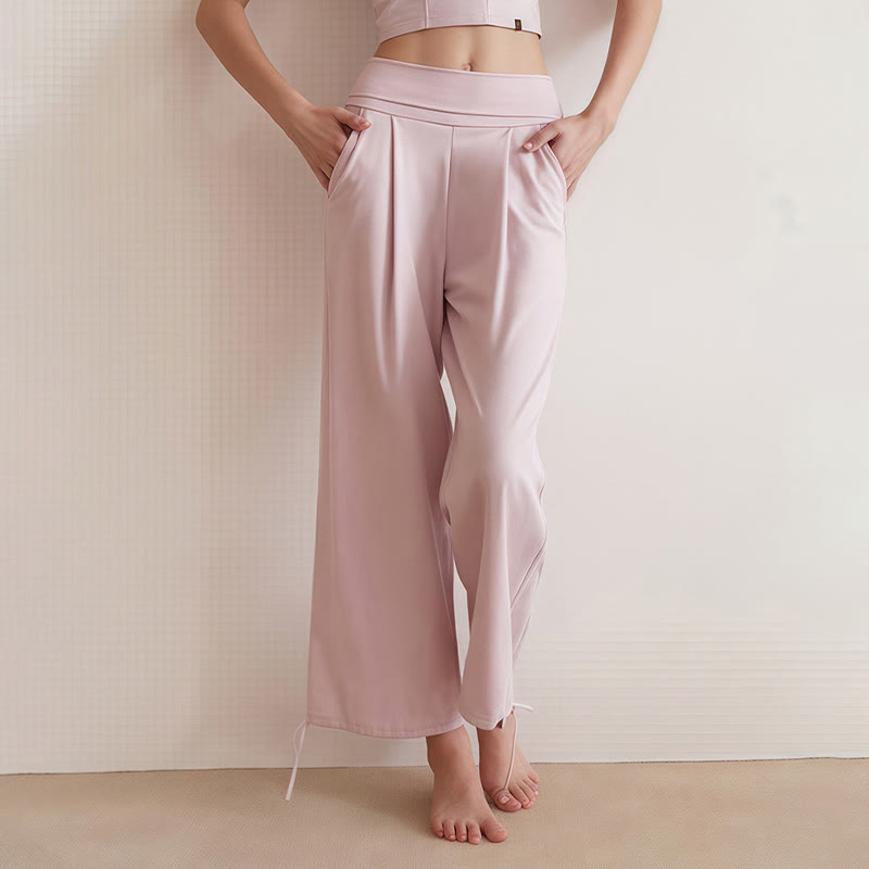 Buddha Stones Lässige, schlichte Leica-Hose mit Kordelzug am Saum für Damen mit Taschen - image 12