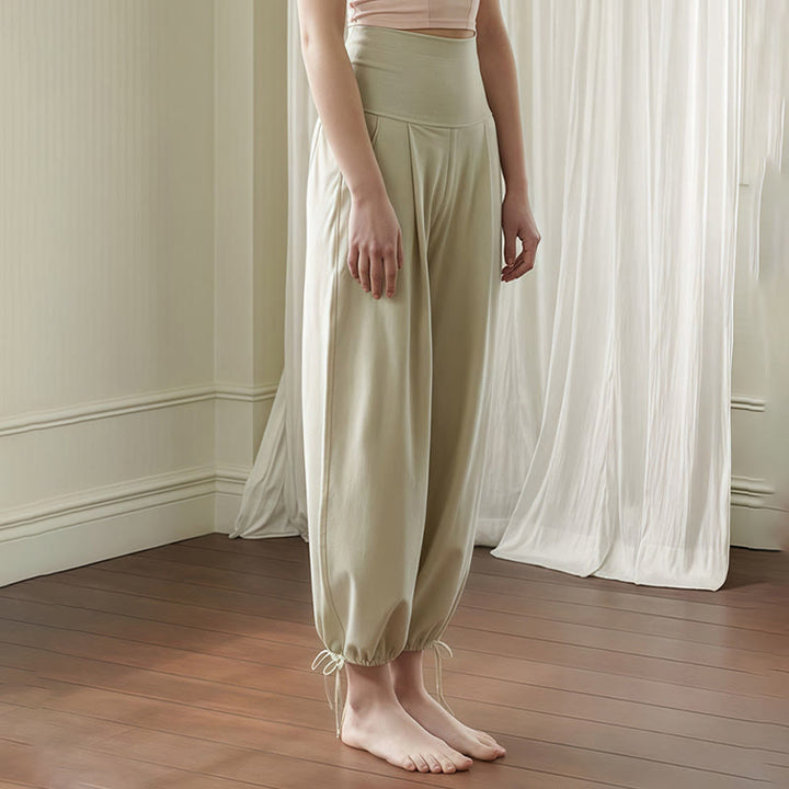 Buddha Stones Lässige, schlichte Leica-Hose mit Kordelzug am Saum für Damen mit Taschen - image 16